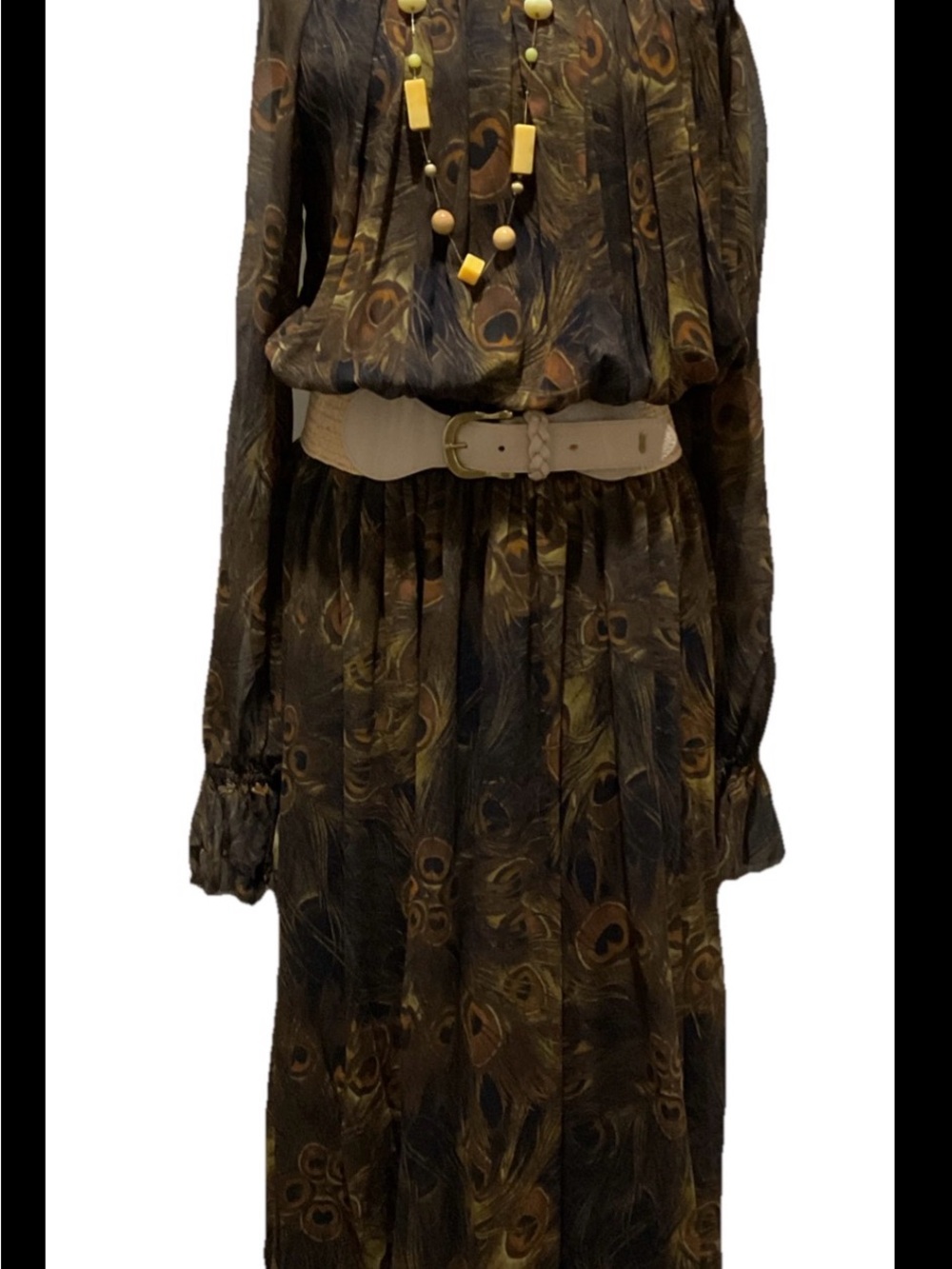 Rachel Zoe SILK Brown Long Sleeve Patterned Maxi Dress